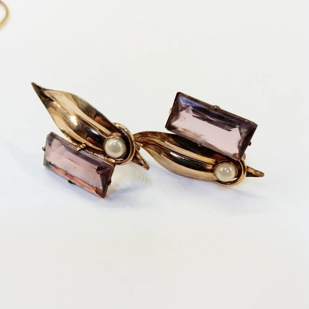 Vintage Gold Over Sterling Purple Stone Brooch And Earrings - Picture 3 of 5